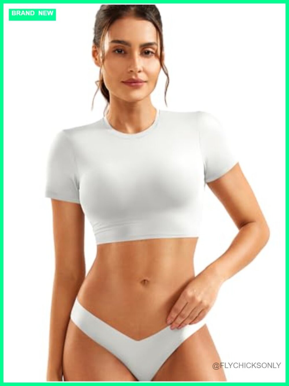 Women Double Lined Crop Top Short Sleeve Crew Neck Workout T Shirt Slim Fit